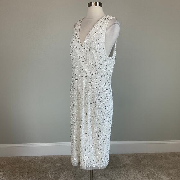 Adrianna Papell Sequined Sleeveless V-Neck Sheath Cocktail Dress White Size 6 - Picture 5 of 13